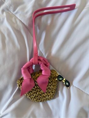 Universal Thread Pink Straw Mini Purse Charm with Sunglasses Accent